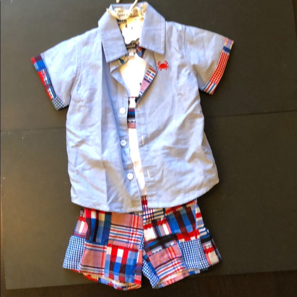 Mud Pie Baby-Boys Madras Crab 3 Piece Set